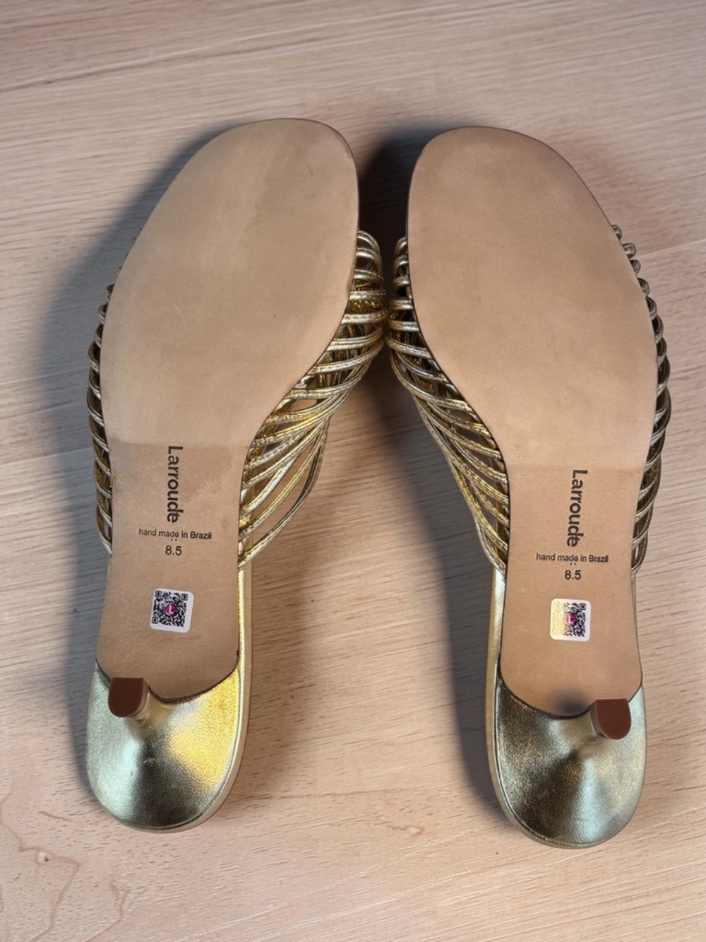 Larroudé Valerie Gold Metallic Leather Knot Mules Size 8.5 - Picture 4 of 6